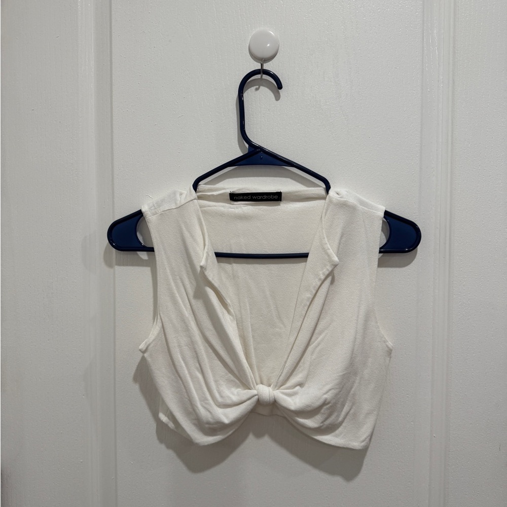 Naked Wardrobe White Twisted Knot Sleeveless Top